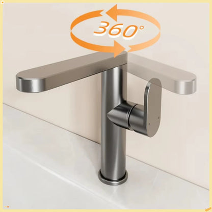 360 Rotation Bathroom Basin Faucet Grey Aluminum Washbasin