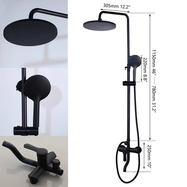Kemaidi Matte Black Shower Wall Mounted Rainfall Shower