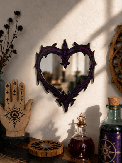 Purple Gothic Barbed Wire Heart Wall Mirror Witchy
