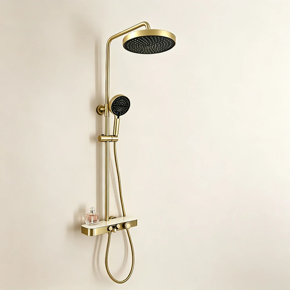Gold Brass Shower Mixer Crane Hand Shower Wall