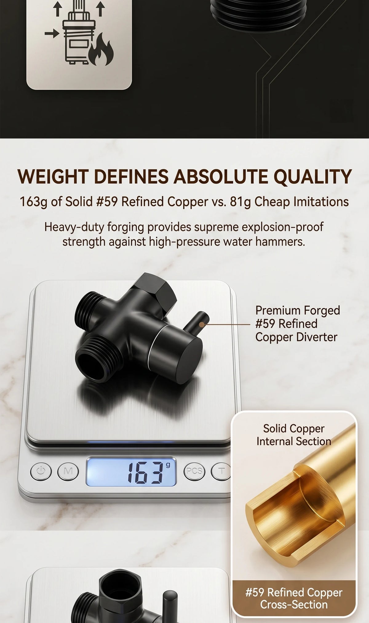 Solid Brass Shower Faucet Diverter Valve Two Way
