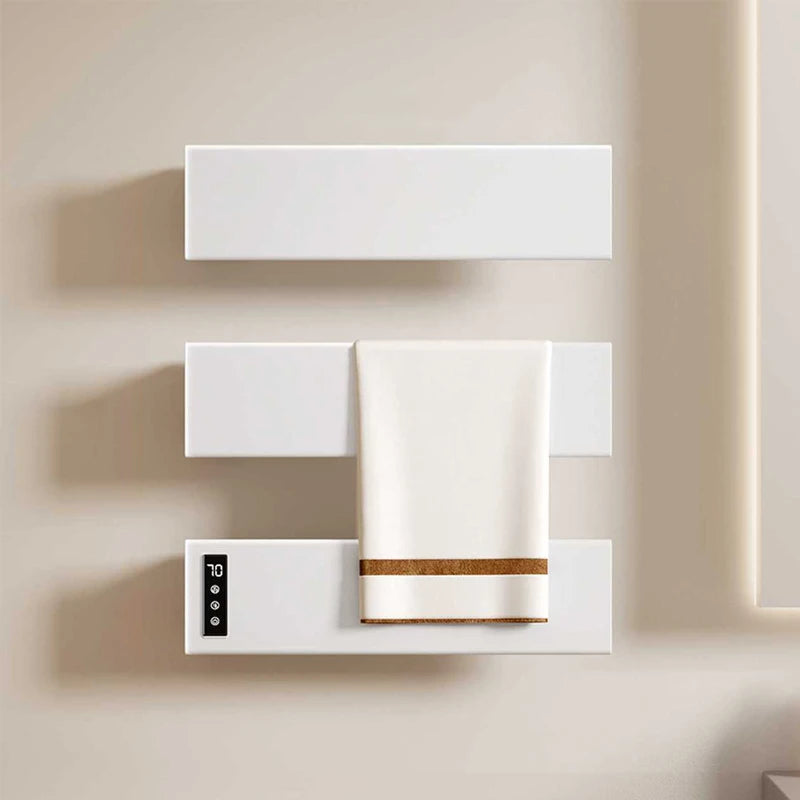 White Electric Heated Towel Rail Smart Temperature Time