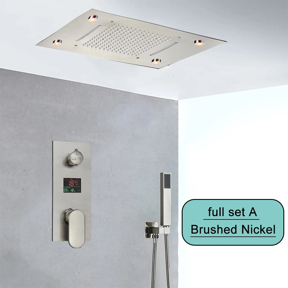 Black Embedded Ceiling Shower Head Intelligent Remote Control