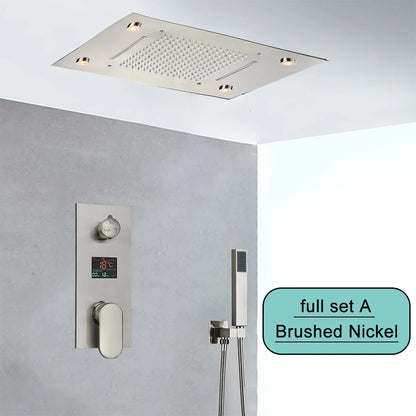 Black Embedded Ceiling Shower Head Intelligent Remote Control