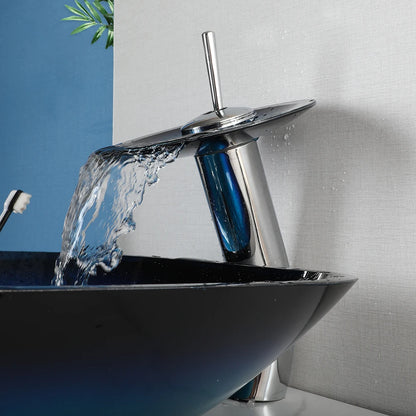 Zappo Tempered Glass Bathroom Vessel Sink Waterfall Black