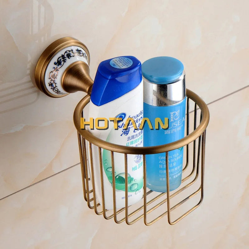 Antique Brushed Solid Brass Bathroom Sets European Porcelain