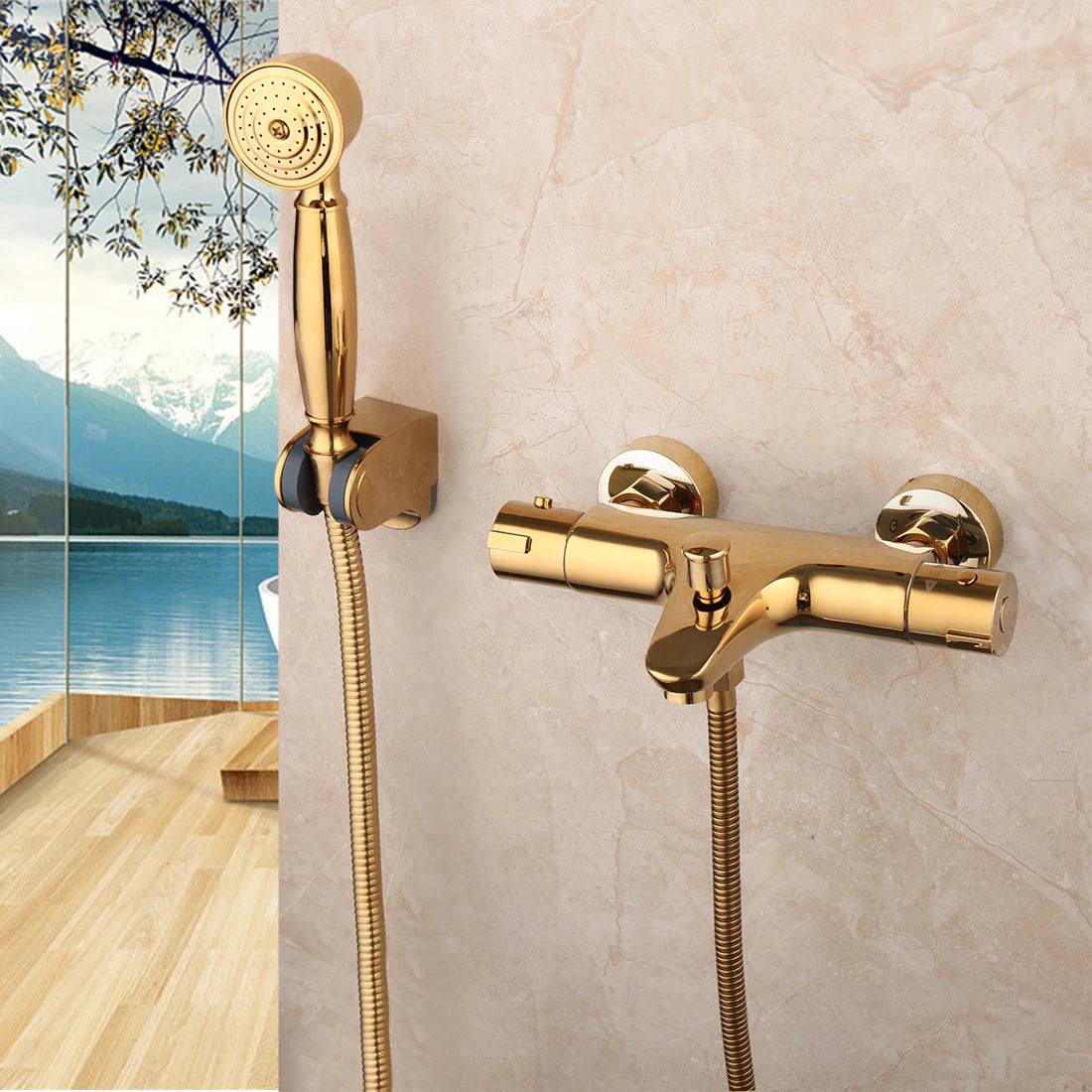 Kemaidi Golden Bathtub Faucets Thermostatic Mixer Faucet Constant