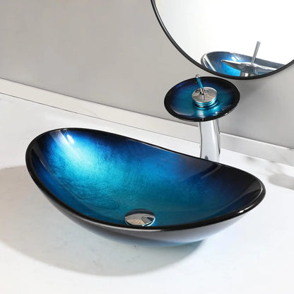 Kemaidi Oval Blue Bathroom Vessel Sinks Faucet Vessel