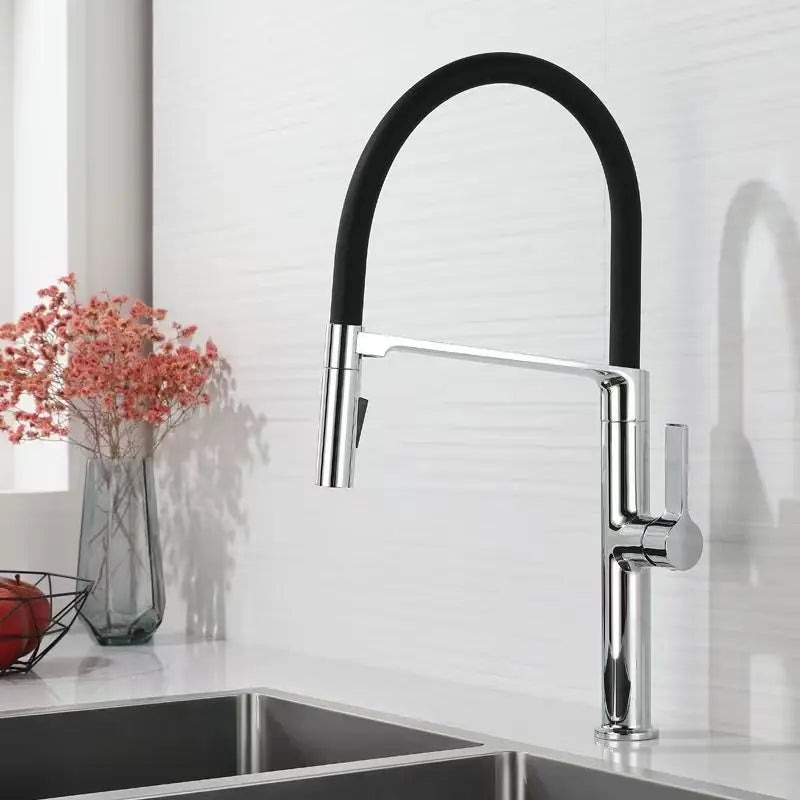 Gunmetal Rubber Faucet Mixer Rotation Pull Down Stream