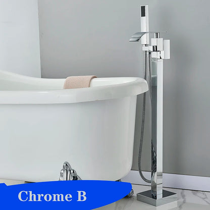 Matte Black Square Bathtub Shower Faucets Floor Standing