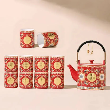 Double Happiness Enamel Wedding Tea Teacup Teapot Bridal