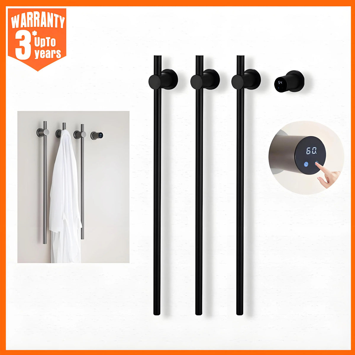 Bathroom Black Electric Towel Rack Hidden Wire Bath