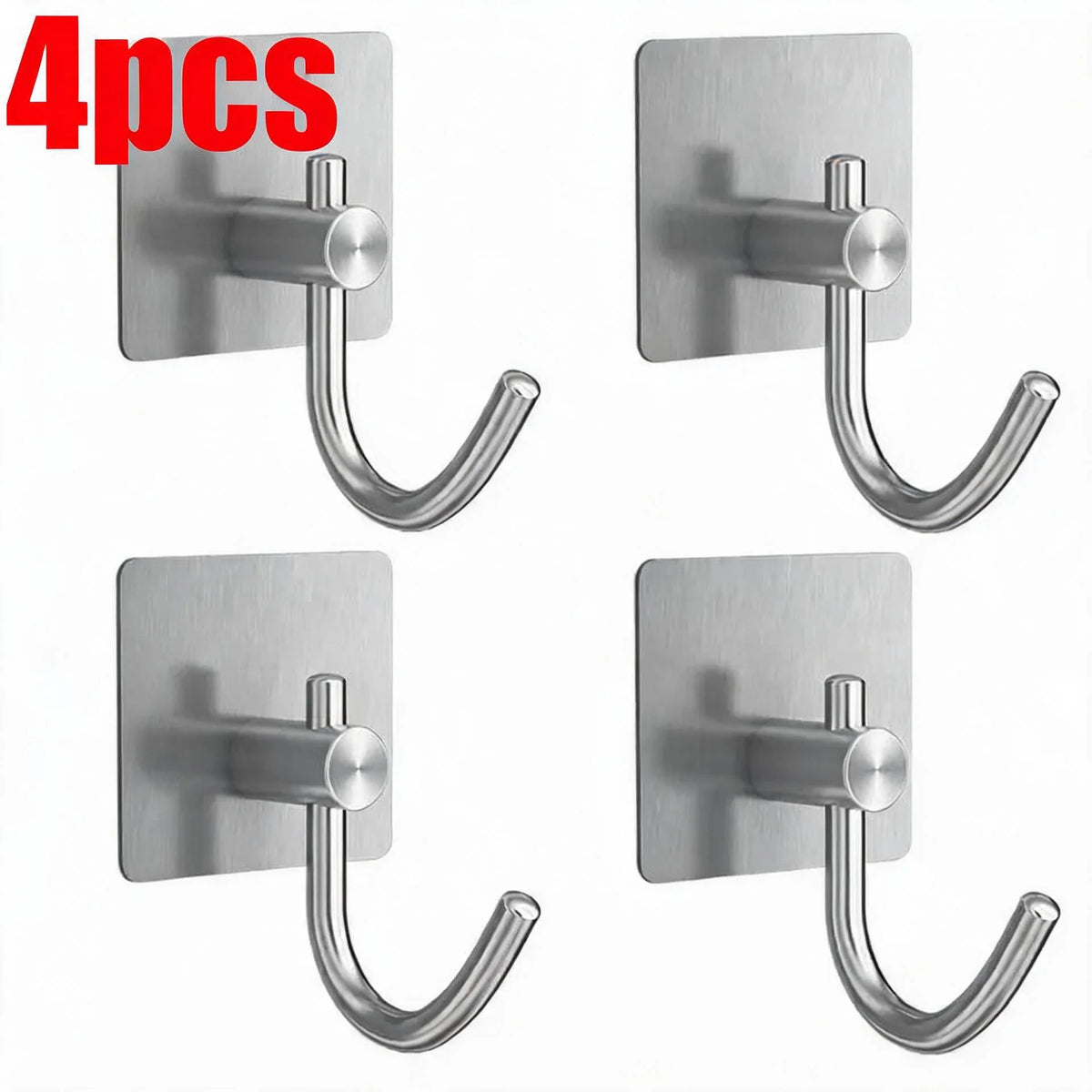 1/4pc Bathroom Stainless Steel Robe Hook Multi-Purpose Adhesive