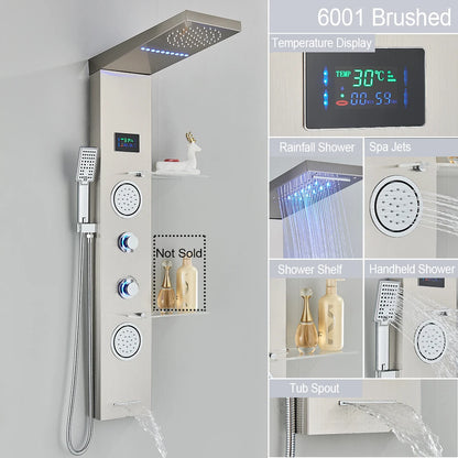 Led Light Shower Panel Waterfall Rain Digital Display