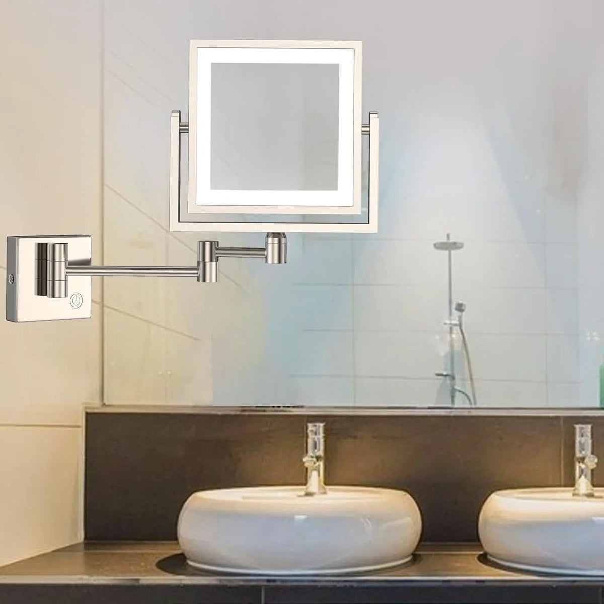 Square Touch Led Folding Bathroom Mirror 3x Magnifying