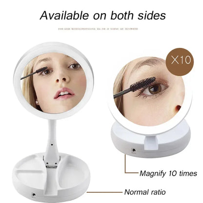 Makeup Mirror Light White Led Folding Rotating 10x