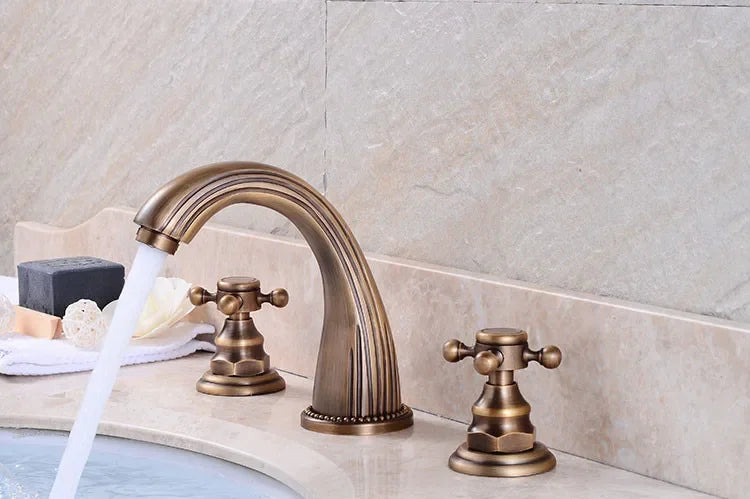 Basin Faucets 3pcs Antique Brass Classic Bathroom Sink