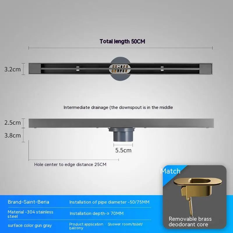 2cm Wide Floor Drain Stainless Steel Linear Narrow