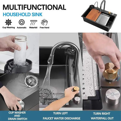 Stainless Steel Sink Waterfall-Style Pull-Out Faucet Large