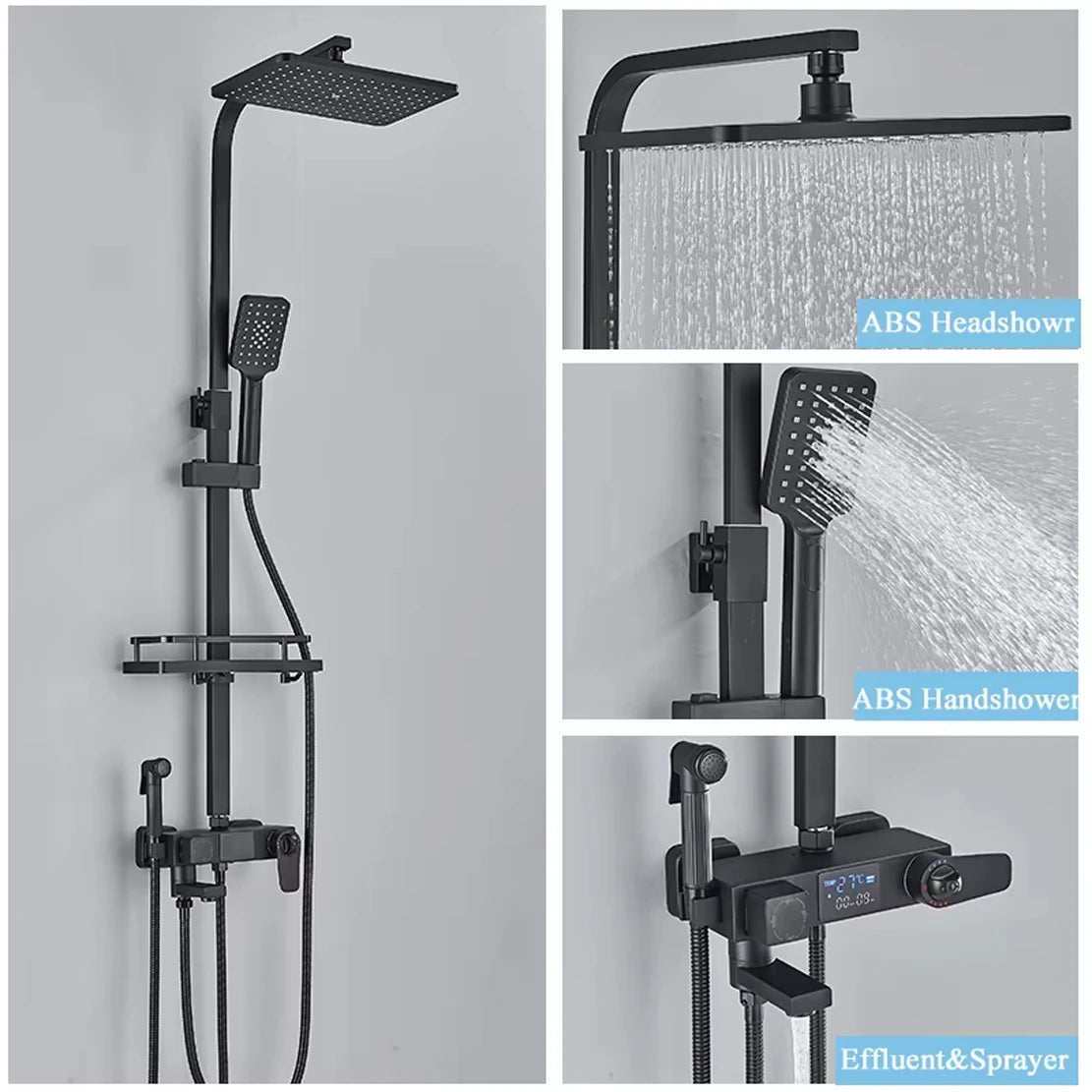 Black Smart Thermostatic Shower Faucet Bathroom Intelligent