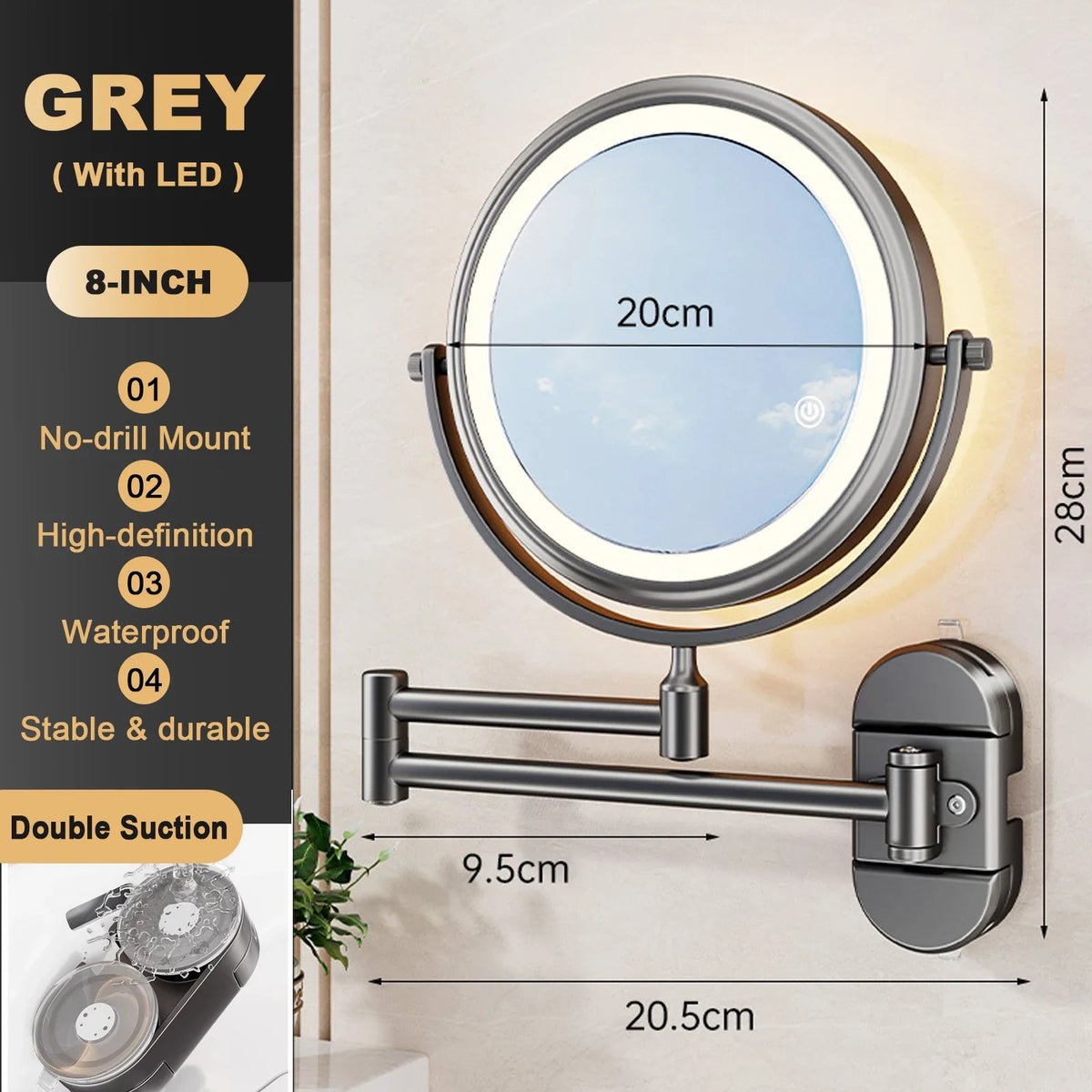 Inch Wall Mounted Makeup Mirror Extending Folding Double