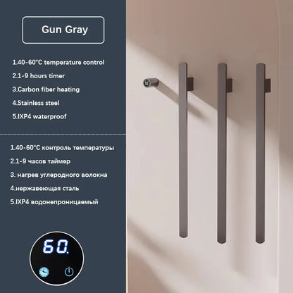 Gray Bathroom Towel Warmer Hidden Wires Electric Heated