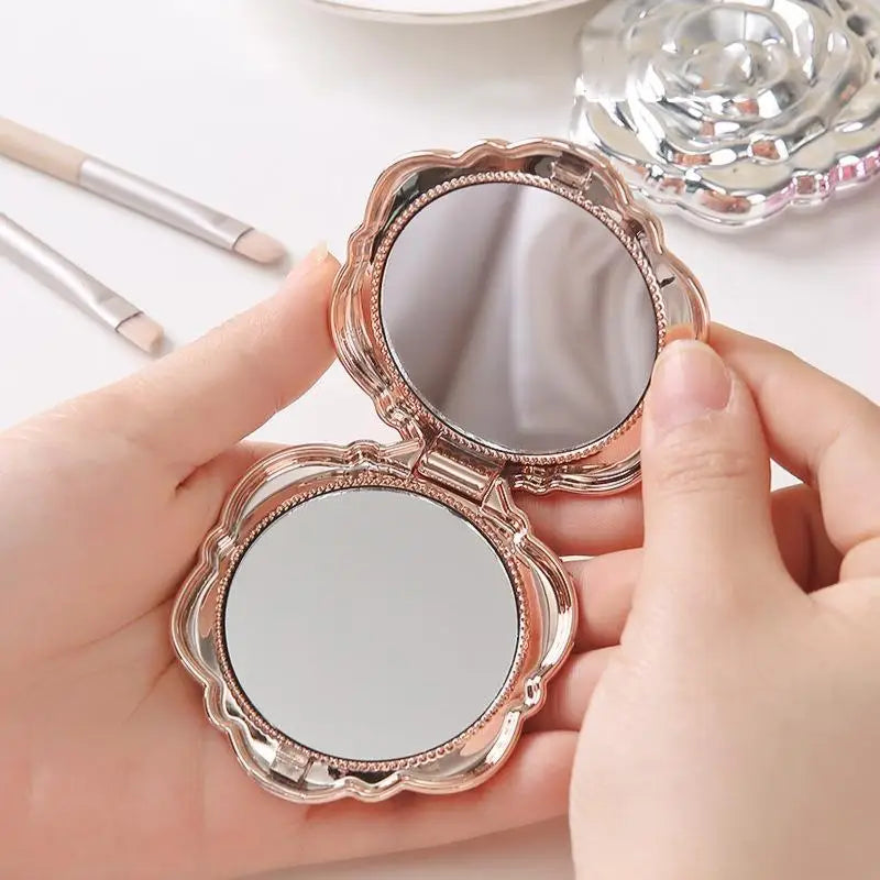 Double Sided Pocket Mirror Retro Rose Pattern Compact