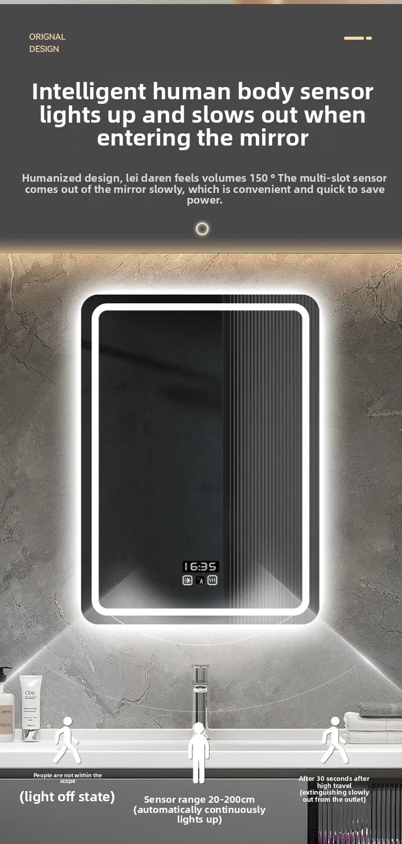 Hotel Bathroom Mirror Square Smart Led Bathroom Light