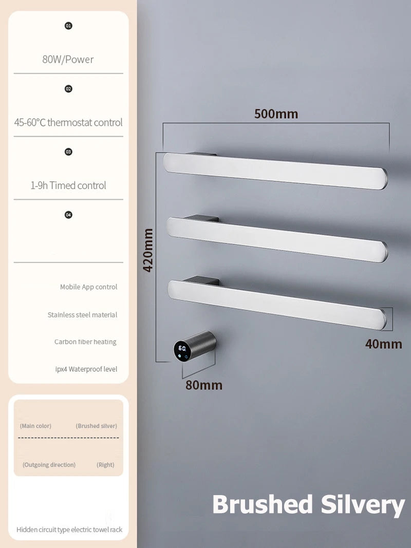 Model Horizontal Style Intelligent Heated Towel Rack Wihte