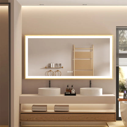 Luvodi Illuminated Bathroom Mirror Gold Frame Wall Mounted