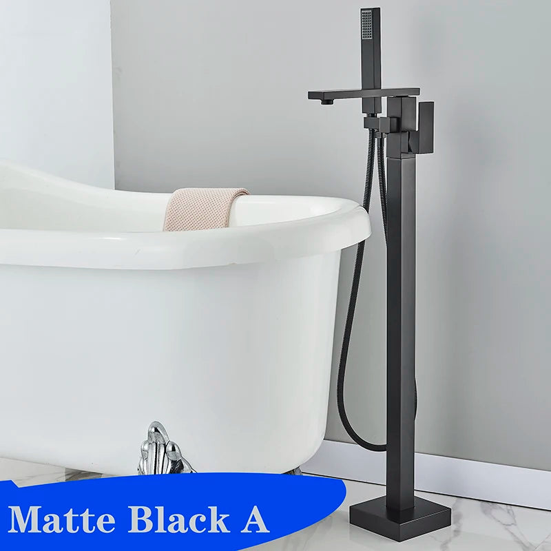 Matte Black Square Bathtub Shower Faucets Floor Standing