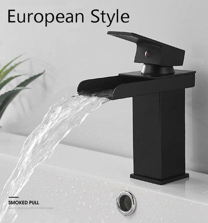 Black Waterfall Bathroom Basin Faucet Square Vanity Sink