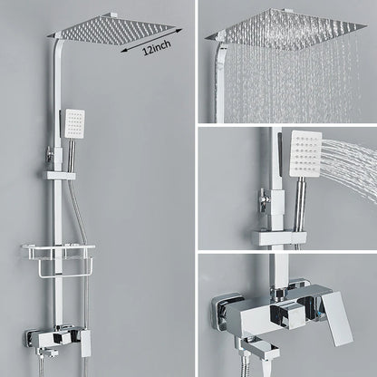Black Chrome 3/4-Way Shower Faucet Rainfall Shower Cold
