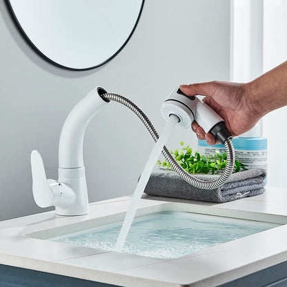Bathroom Sink Faucet Pull Out Sprayer Deck Mounted