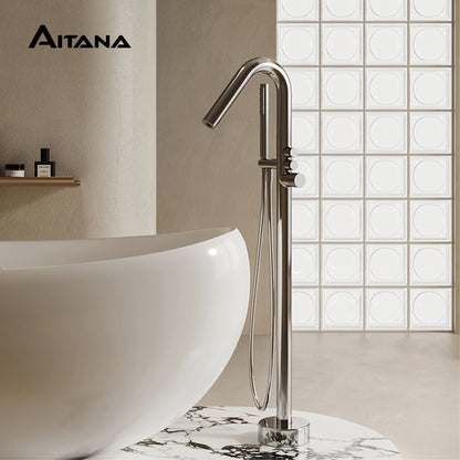 Aitna Gold Brass Luxury Bathroom Faucet Floor Standing