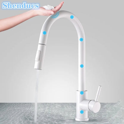 White Touch-On Sink Faucets Pull Down Sprayer Improvement