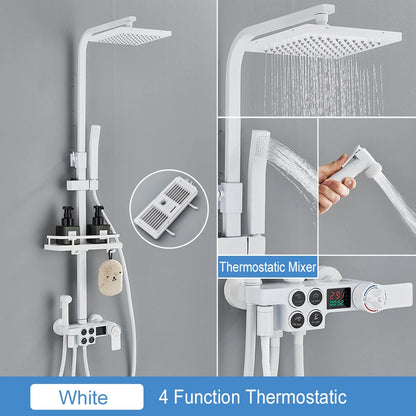 Black Thermostatic Lcd Shower Faucet Temperature Display Rainfall