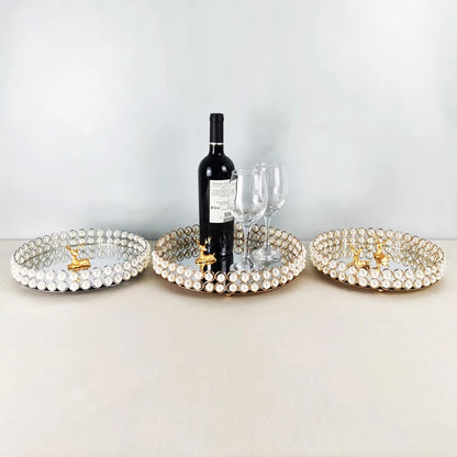 European Pearl-Edged Glass Tray Ornaments Cosmetic Mirror Storage