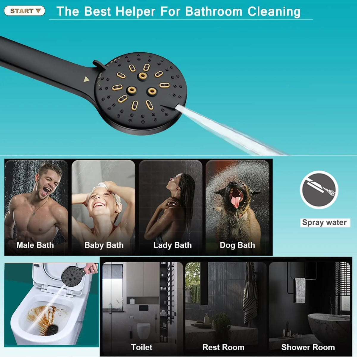 Black Simple Bathroom Shower Wall Mounted Bathroom Shower
