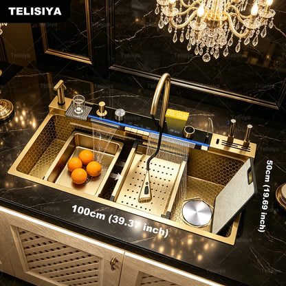 Stainless Steel Waterfall Sink Large Slot Integrated Sinks
