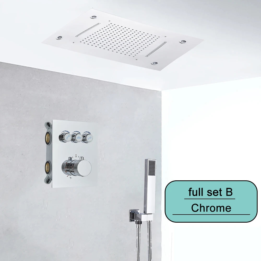 Black Embedded Ceiling Shower Head Intelligent Remote Control
