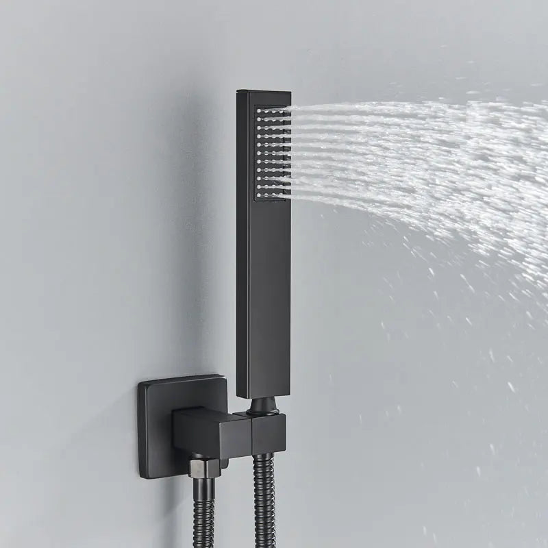 Matte Black Bathroom Shower Faucet Orange Box Rain