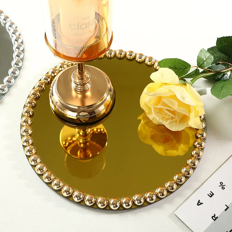 Pearl Dot Glass Mirror Storage Tray Light Luxury