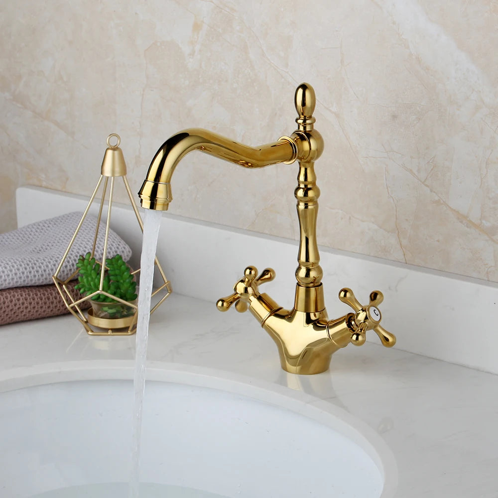 Kemaidi Gold Bathroom Sink Faucet Brass Hole Deck