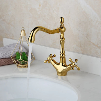 Kemaidi Gold Bathroom Sink Faucet Brass Hole Deck