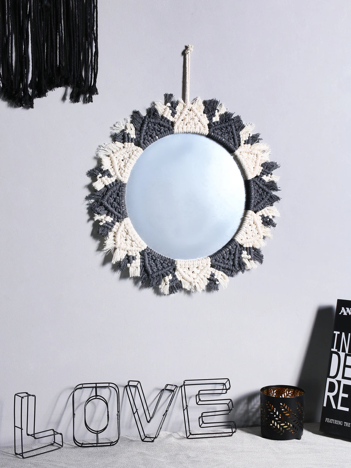 Boho Decorative Mirrors Macrame Round Mirror Aesthetic Room