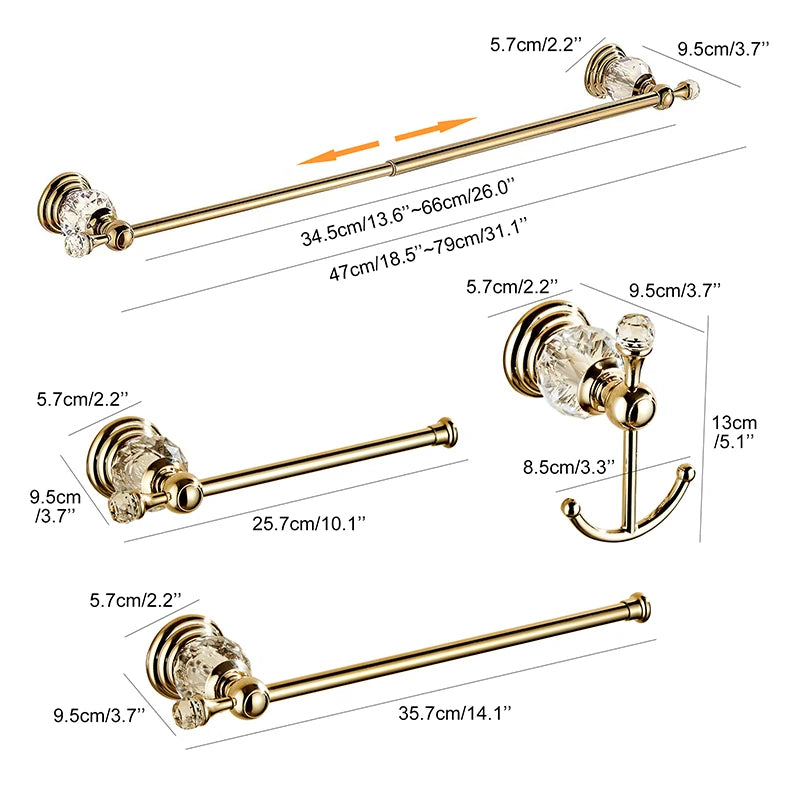 Ellen Golden Crystal Bathroom Hardware Adjust Towel Rack