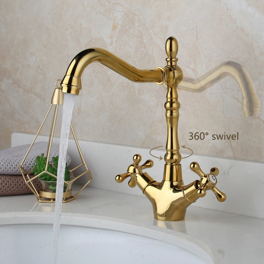 Kemaidi Gold Bathroom Sink Faucet Brass Hole Deck
