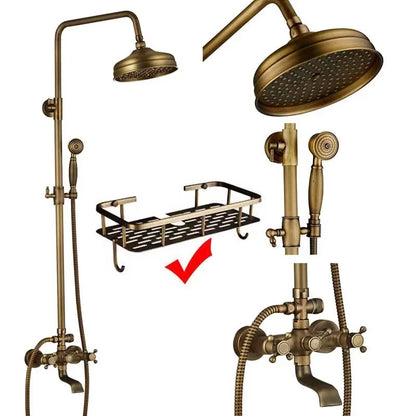 Antique Brass Bathroom Shower Faucets Rainfall Shower Head