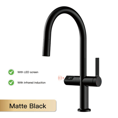 Light Luxury Gun Gray Brass Faucet Digital Display